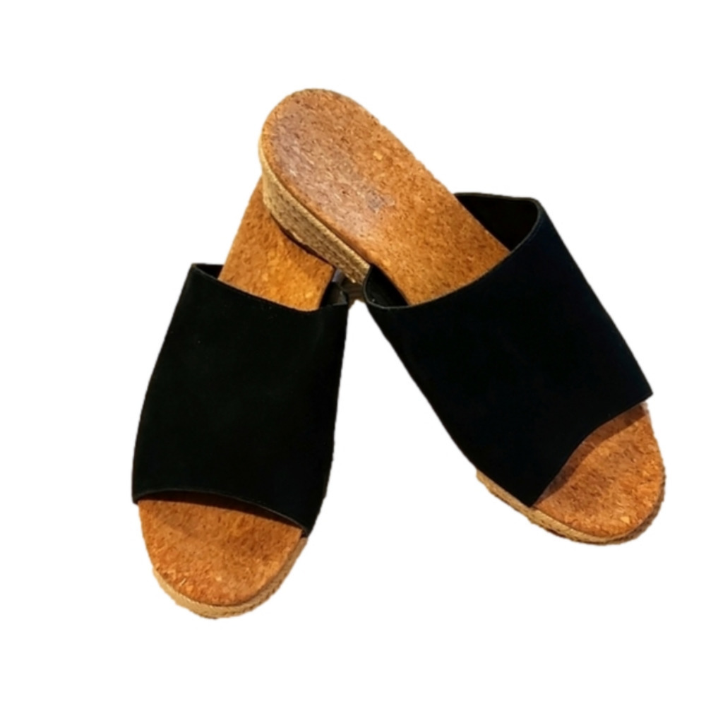 Bjorndal cork and jute wedge heel sandal size 9 black